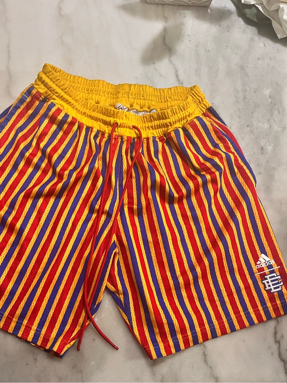 Striped Red, Yellow & Blue Athletic Shorts